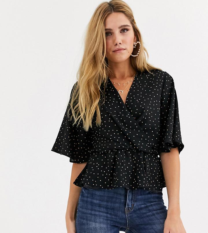 New Look Flutter Sleeve Blouse In Rust Polka Dot-black