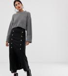 Vero Moda Tall Double Split Button Front Midi Skirt In Black - Black