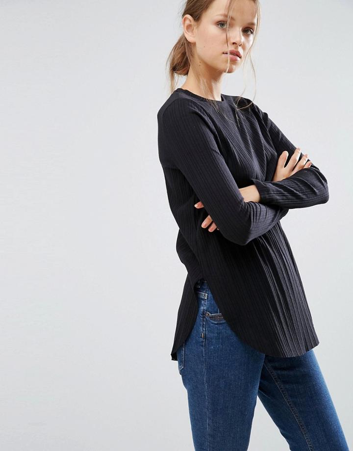 Asos Long Sleeve Top With Side Splits And Curve Hem - Black