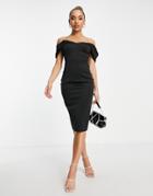 Asos Design Bow Sleeve Midi Pencil Dress In Black