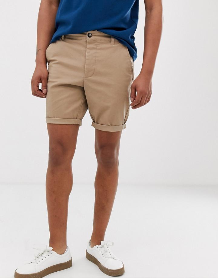 Asos Design Skinny Chino Shorts In Stone