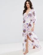 Asos Wrap Front Maxi Beach Dress In Spaced Floral Print - Multi