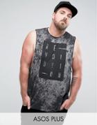 Asos Plus Longline Sleeveless T-shirt With Bleach Wash And Text Print - Black