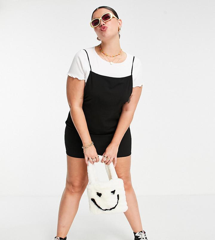 Collusion Plus Backless Pinafore Mini Dress In Black