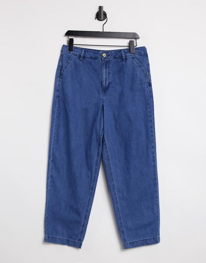 Warehouse Pleat Front Pants In Mid Wash Denim-blues