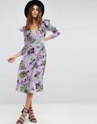 Asos Pretty Floral Midi Dress - Multi