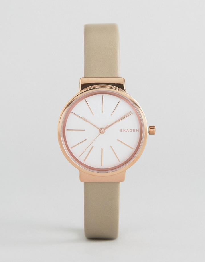 Skagen Cream Leather Hald Watch Skw2481 - Cream