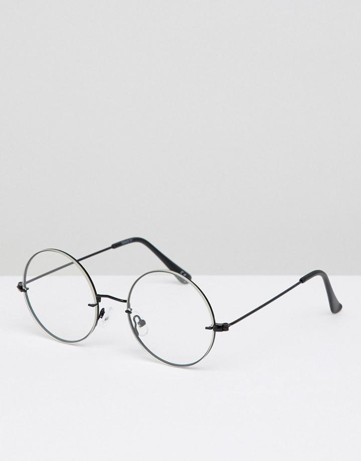 Asos Design Round Glasses In Black With Laid On Clear Lens - Black