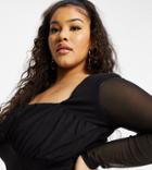 Asos Design Curve Square Neck Top With Mesh Sleeve In Black