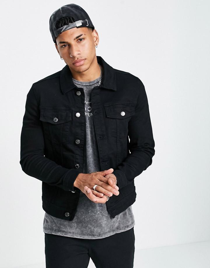 River Island Muscle Fit Denim Jacket In Black