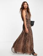 Asos Design Ruched Detail Sleeveless Maxi Dress In Animal Print-multi