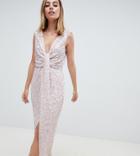 Asos Design Petite Drape Knot Front Scatter Embellished Sequin Maxi Dress-multi