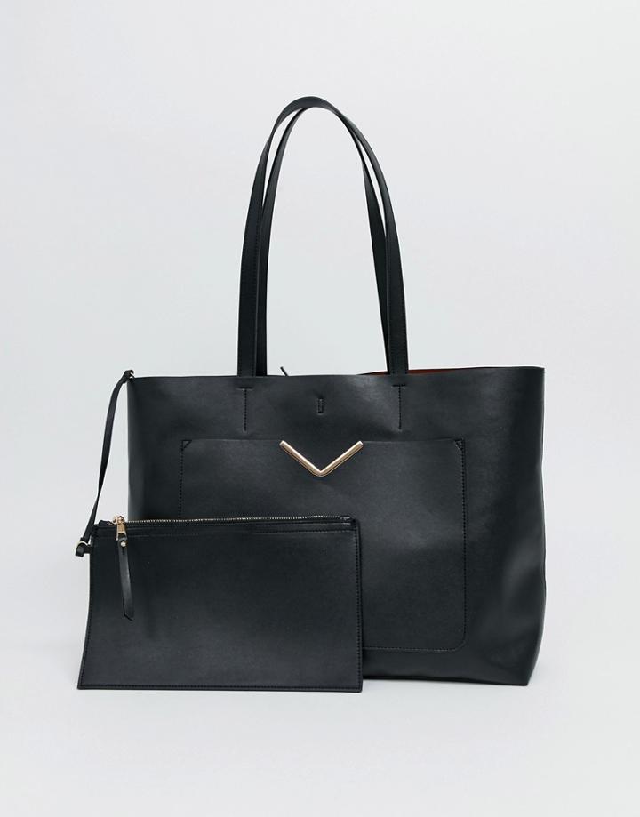 Asos Design Hardware Pocket Shopper With Removable Clutch Bag