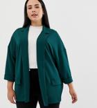 Asos Design Curve Easy Relaxed Blazer In Textured Jersey - Green
