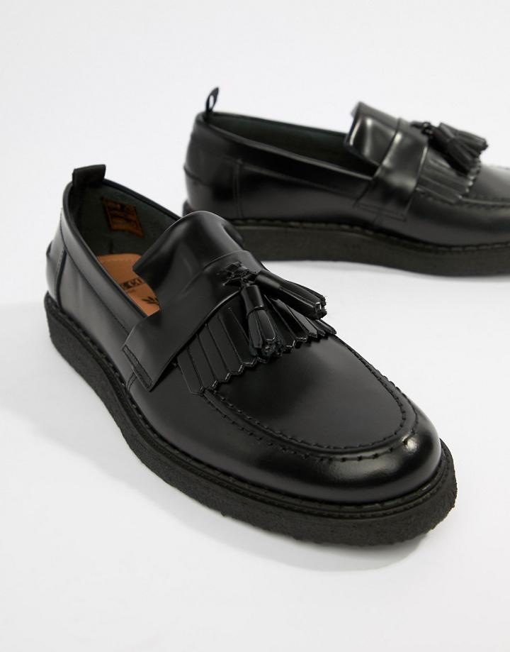 Fred Perry George Cox Tassle Leather Loafers In Black - Black
