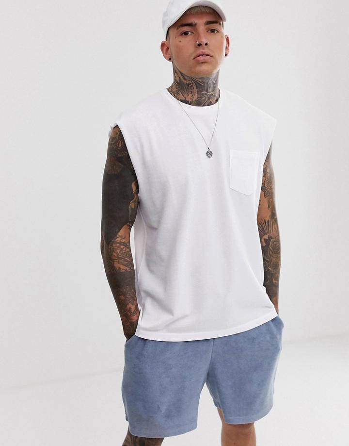 Asos Design Pique Oversized Longline Tank In White