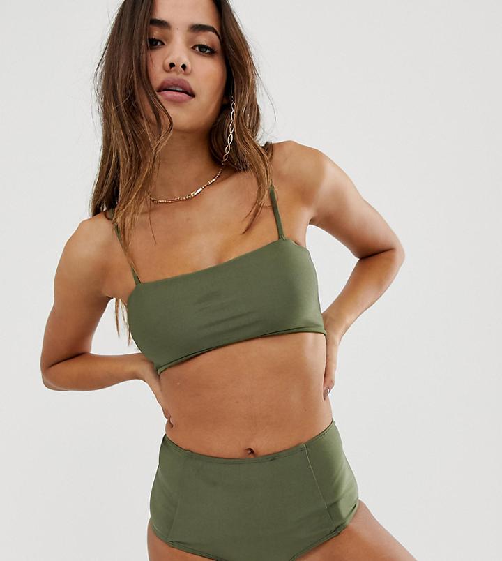Missguided High Waist Bikini Bottoms In Khaki - Red