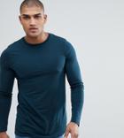 Asos Tall Longline Long Sleevet-shirt With Crew Neck In Green - Green