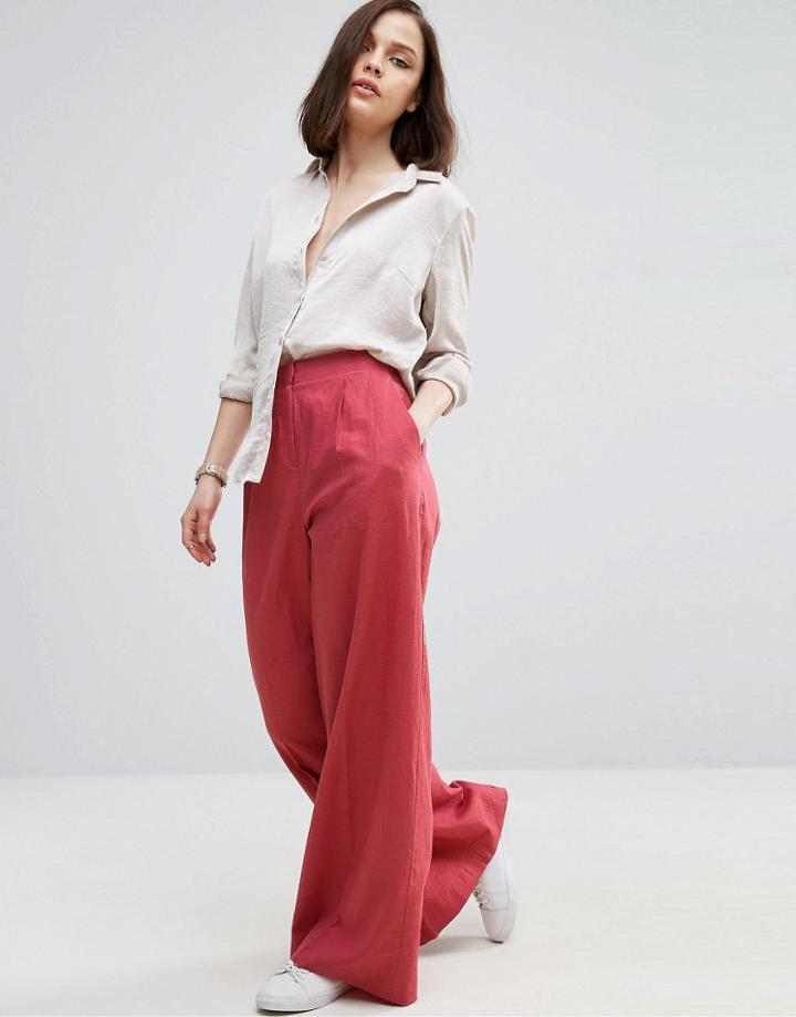 Asos Linen Wide Leg Pants - Pink