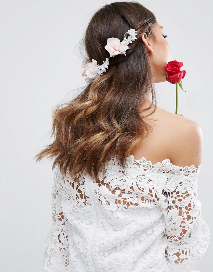 Asos Wedding Soft Flower Back Hair Clip - Pink