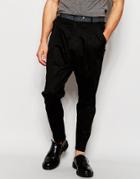 Solid Tapered Chino With Drop Crotch - Black