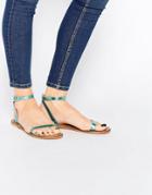 Asos Finlay Leather Flat Sandals - Blue Metallic