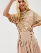 Asos Design Textured Drop Waist Midi Skirt-brown