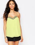 Daisy Street Cami Top With Botton Front And Metallic Trim - Yellow