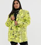 Collusion Plus Newspaper Print Statement Blazer - Multi