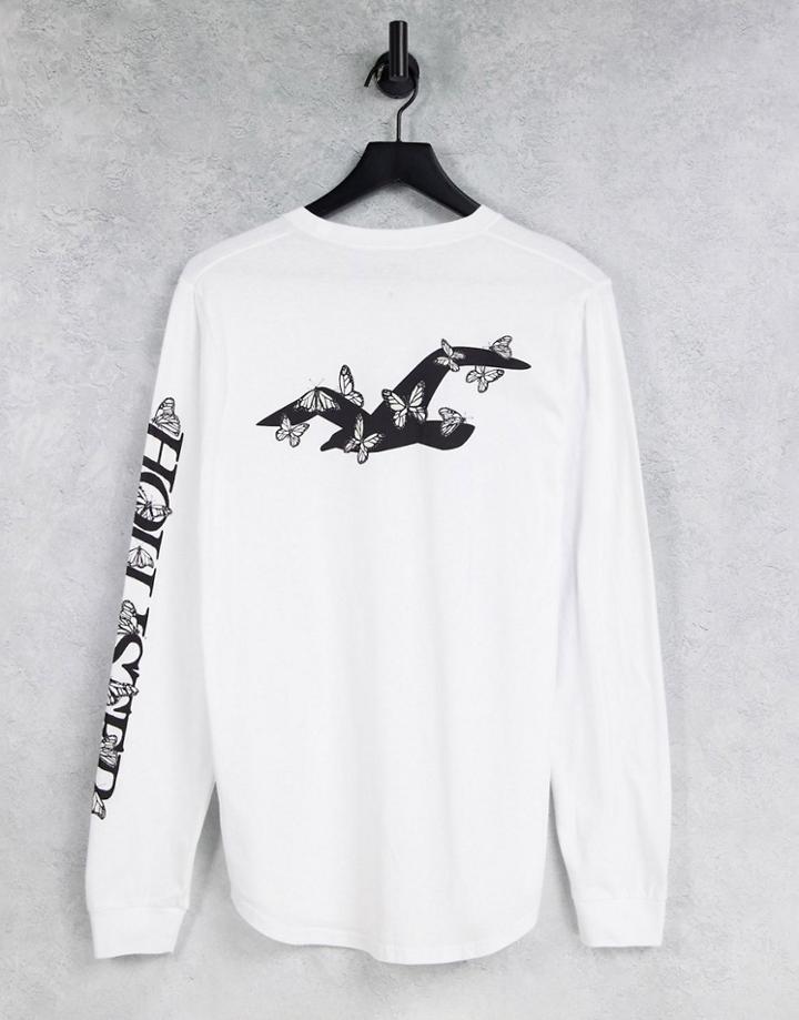 Hollister Central Chest Back & Sleeve Logo Long Sleeve Top In White