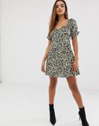 Asos Design Sweetheart Mini Dress In Leopard Print - Multi