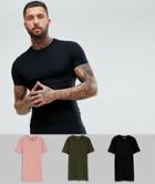Asos Design Longline Muscle Fit T-shirt 3 Pack Save - Multi