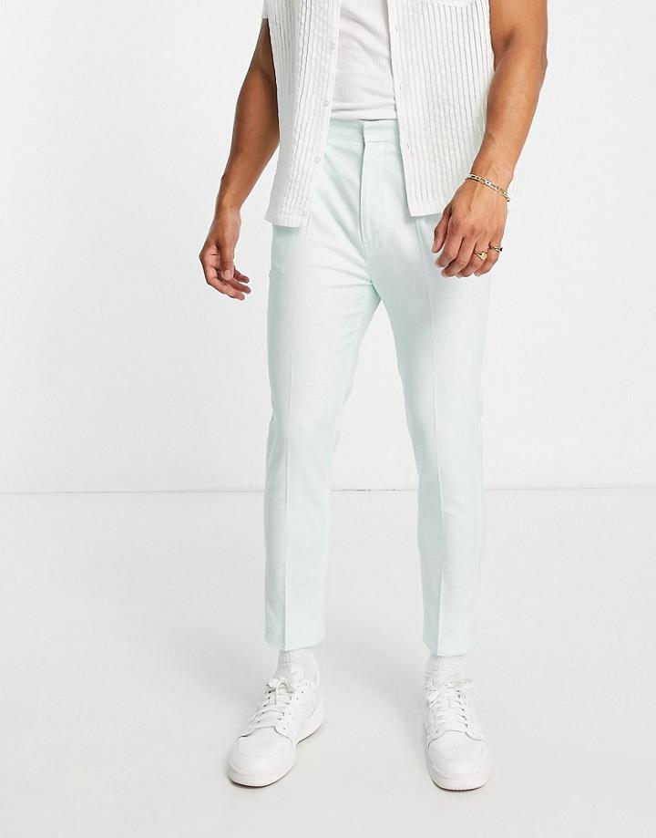 Asos Design Smart Tapered Linen Mix Pants In Aqua Blue