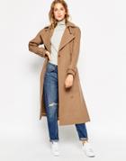 Asos Coat In Midi Length With Side Splits - Taupe