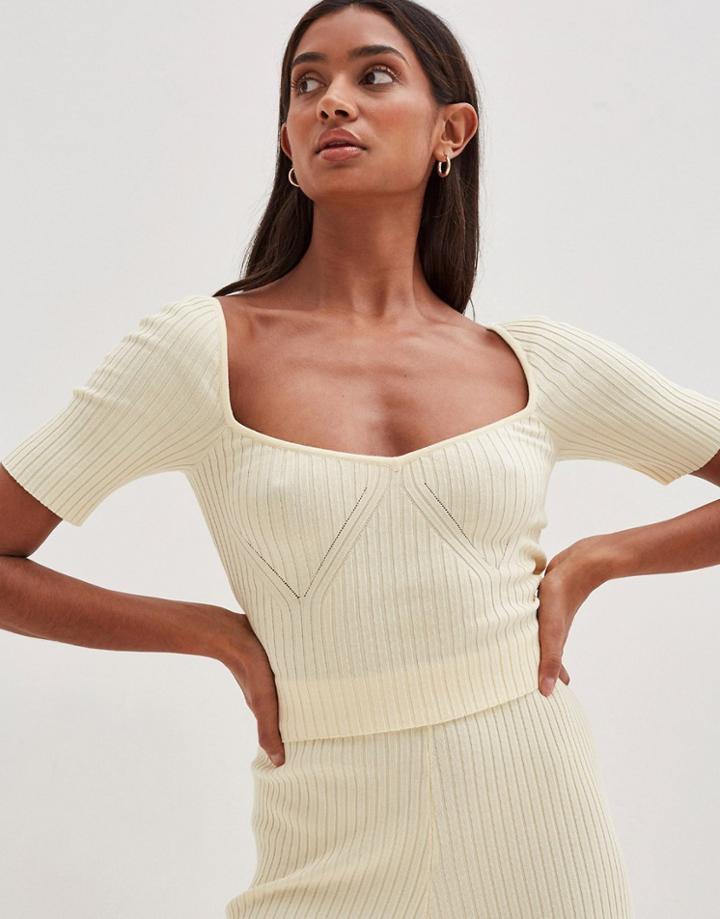 4th & Reckless Knitted Sweetheart Top In Cream-white