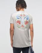 Asos Longline T-shirt With Japanese Style Floral Back Print - Stone