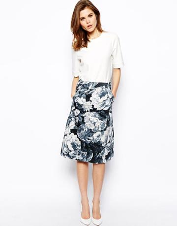 Asos Midi Skirt In Painted Floral Print