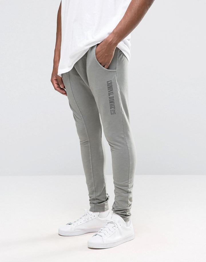 Criminal Damage Skinny Joggers With Drop Crotch - Gray