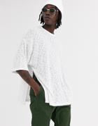 Asos Design Oversized T-shirt With Half Sleeve And Side Splits In Interest Fabric