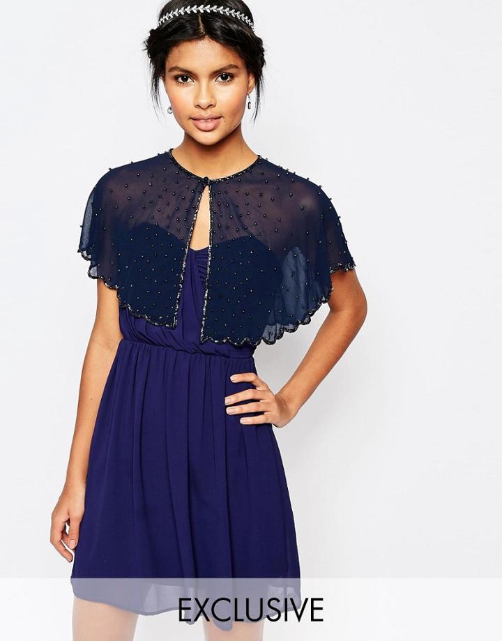 Maya Occasion Cape With Pearl Embellishment - Navy