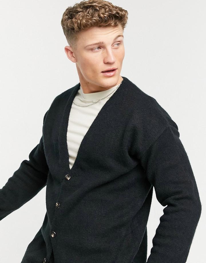 Topman Fluffy Cardigan In Black