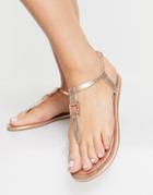 Asos Design Fulfil Hardware Flat Sandals In Rose Gold