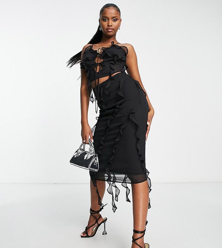 Asyou Frill Edge Midaxi Skirt In Black - Part Of A Set