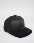 Asos Snapback Cap With Black Faux Leather Crown - Black
