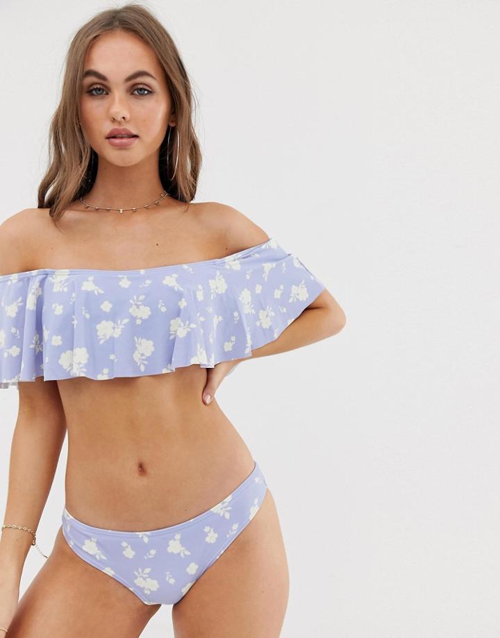 South Beach Blue Floral Bardot Bikini Set - Blue