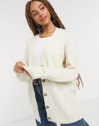 Pieces Ribbed Longline Cardigan In Cream-white