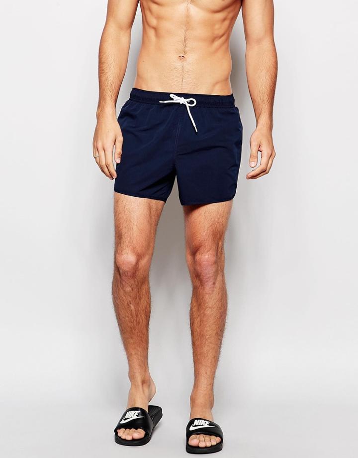 Asos Short Length Runner Swim Shorts In Navy - Navy