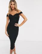 Ax Paris Cut Out Strap Cold Shoulder Dress In Black