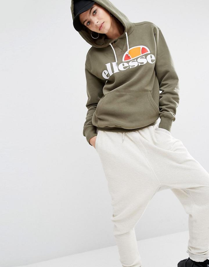 Ellesse Classic Oversized Pullover Hoodie With Front Logo - Green
