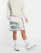 Asos Design Oversized Jersey Shorts In Spliced Collegiate Print - Part Of A Set-grey